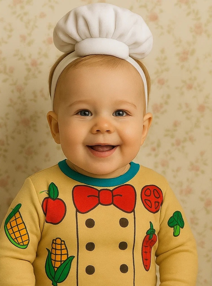 Baby Chef Headband with Carrot & Tomato – Radiant Halo Cooking Theme