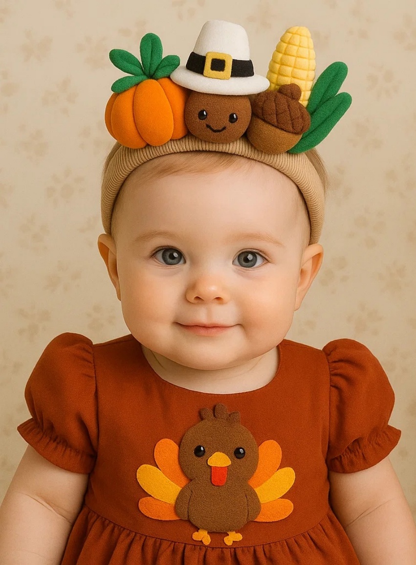 Plush Turkey Baby Headband – Classic Thanksgiving Hair Accessory