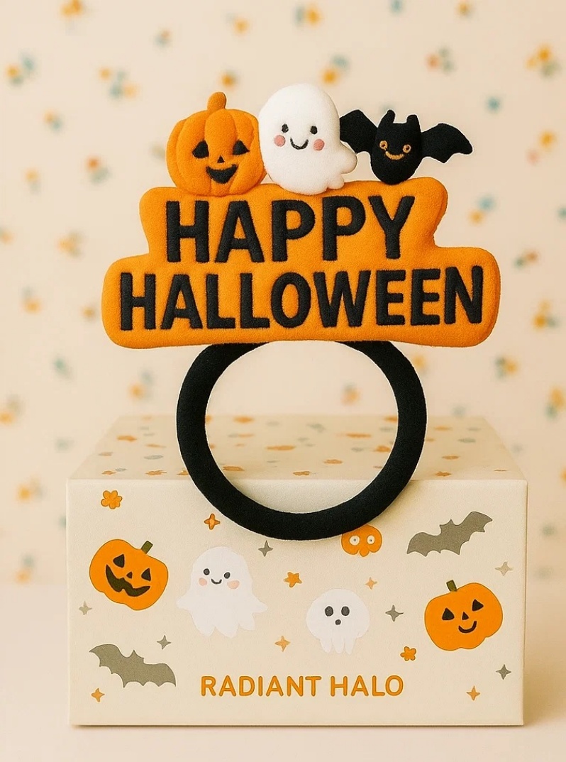 Radiant Halo Cute Halloween Baby Headband with Pumpkin, Ghost & Bat – Festive Costume Accessory