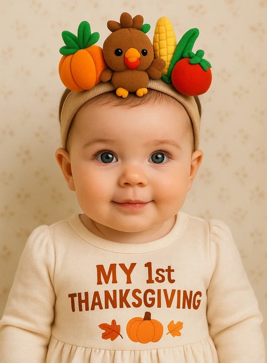 My First Thanksgiving Baby Headband – Autumn Harvest Felt Design