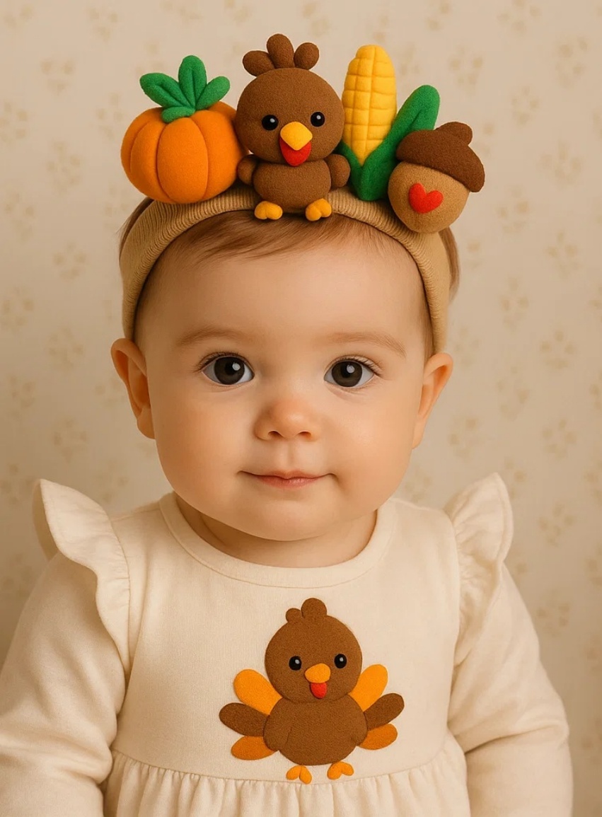My First Thanksgiving ベビー ヘッドバンド – 秋の収穫フェルトデザイン