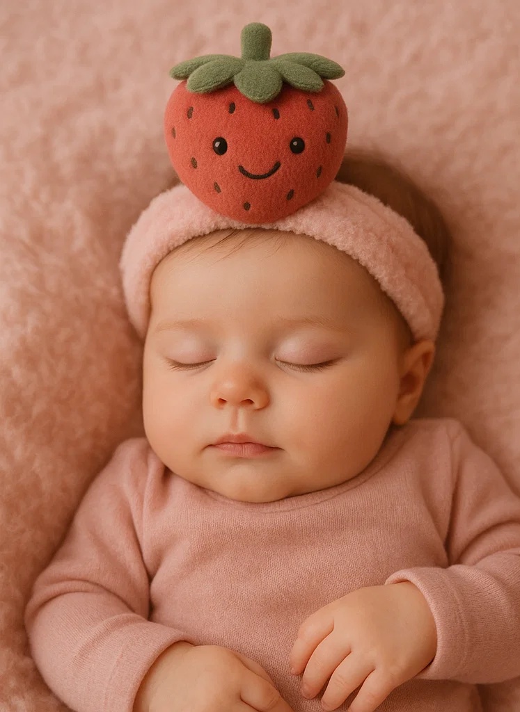 Strawberry Plush Baby Headband – Classic Red Berry Edition