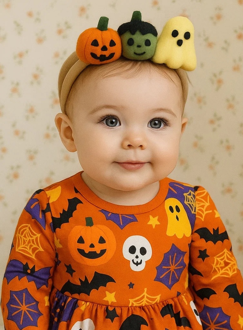 Radiant Halo Pumpkin, Frankenstein & Ghost Baby Headband – Fun Halloween Accessory