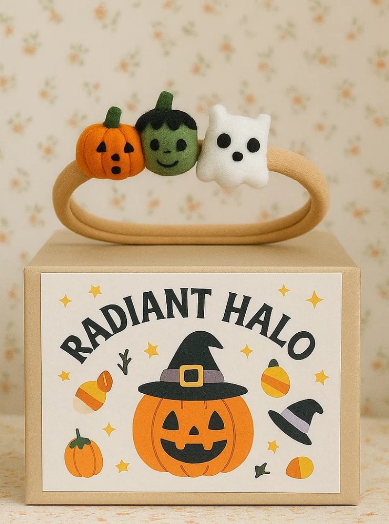 Radiant Halo Pumpkin, Frankenstein & Ghost Baby Headband – Fun Halloween Accessory