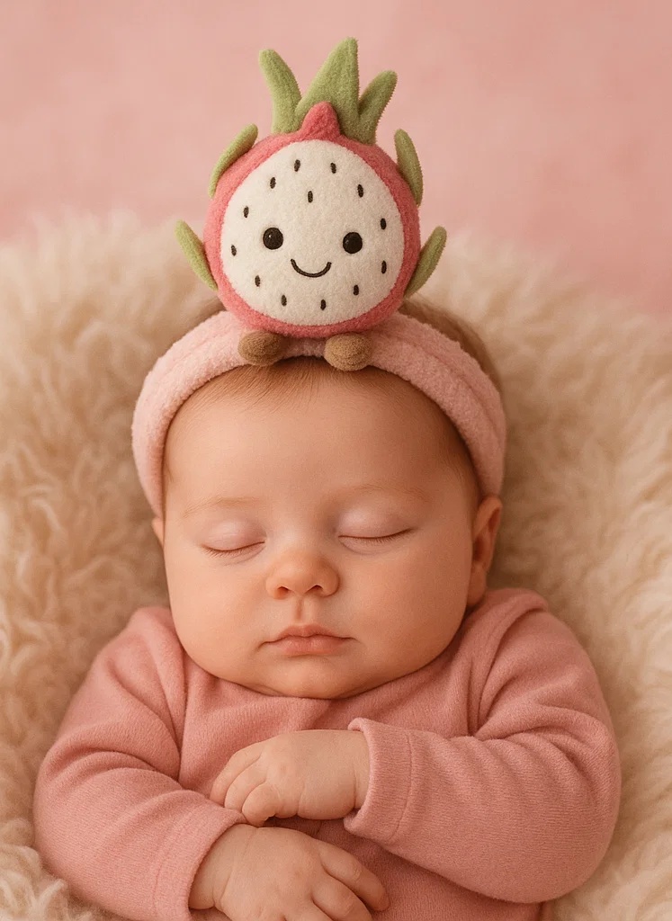 Strawberry & Dragon Fruit Plush Baby Headband – Berry Combo Edition