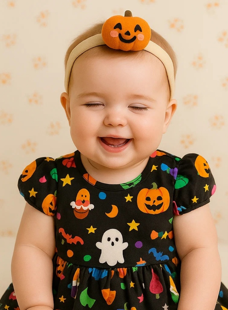 Radiant Halo Cute Baby Headband with Pumpkin and Ghost – Sweet Halloween Accessory