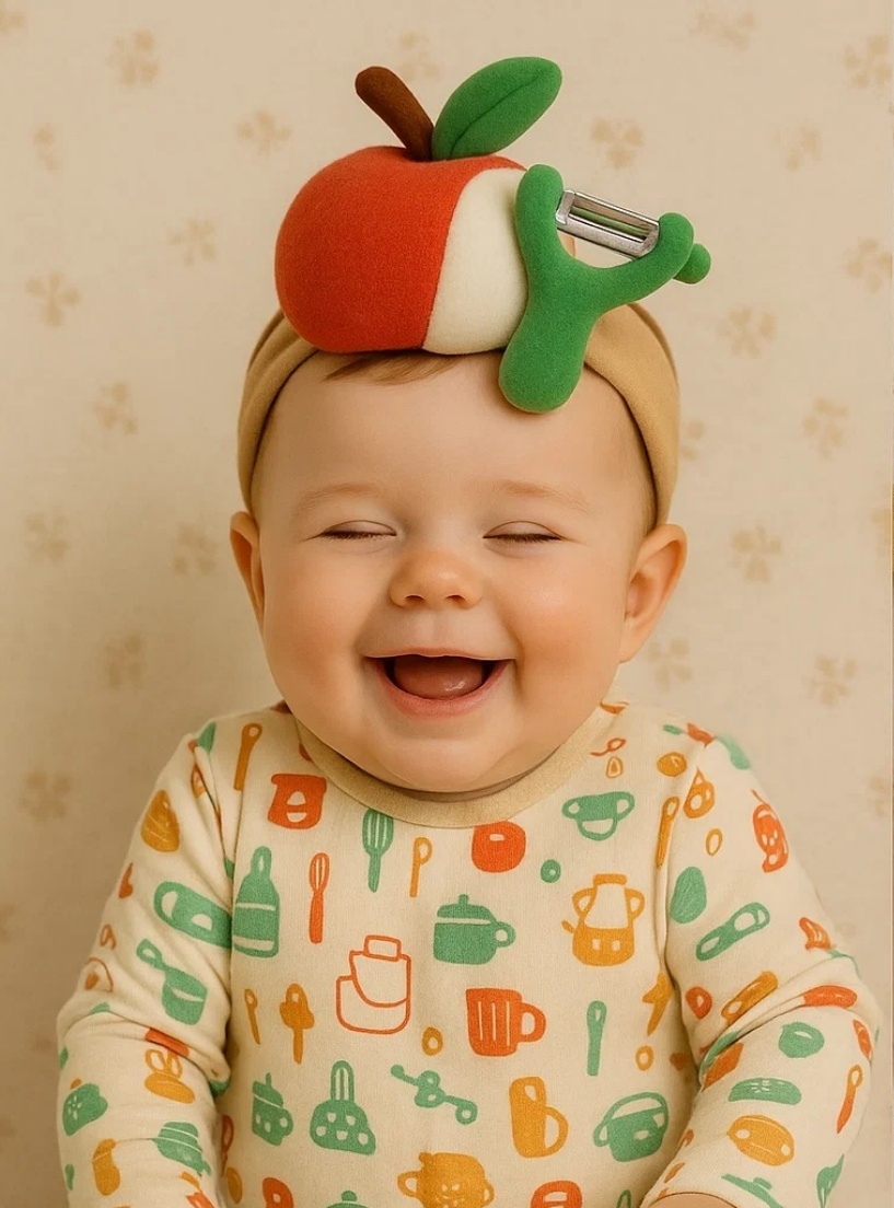 Diadema de Manzana y Pelador para Bebés – Un Accesorio Creativo para Pequeños Chefs
