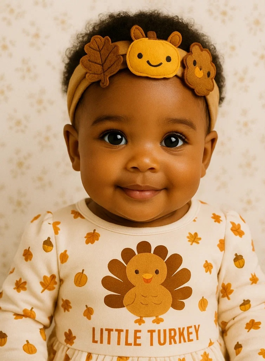 Faixa de Cabelo de Bebê com Tema de Ação de Graças – Folhas e Bolotas de Outono