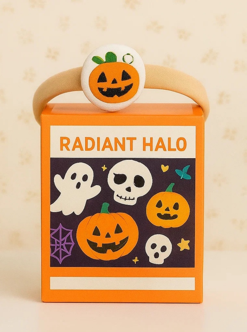 Radiant Halo Baby Headband with Mummy & Pumpkin Design – Spooky and Cute