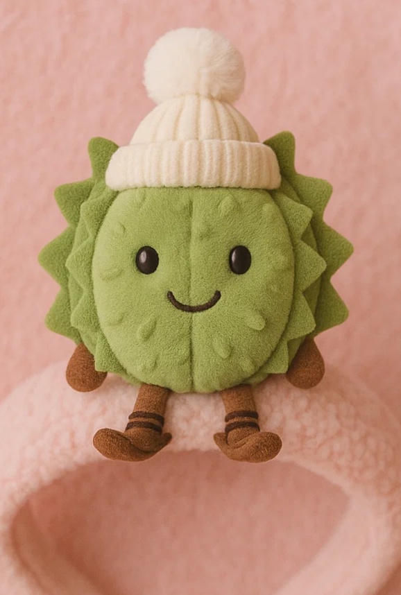 Adorable Plush Toy Baby Headband with Durian Design and White Pom Hat - Soft and Comfortable for Newborns
