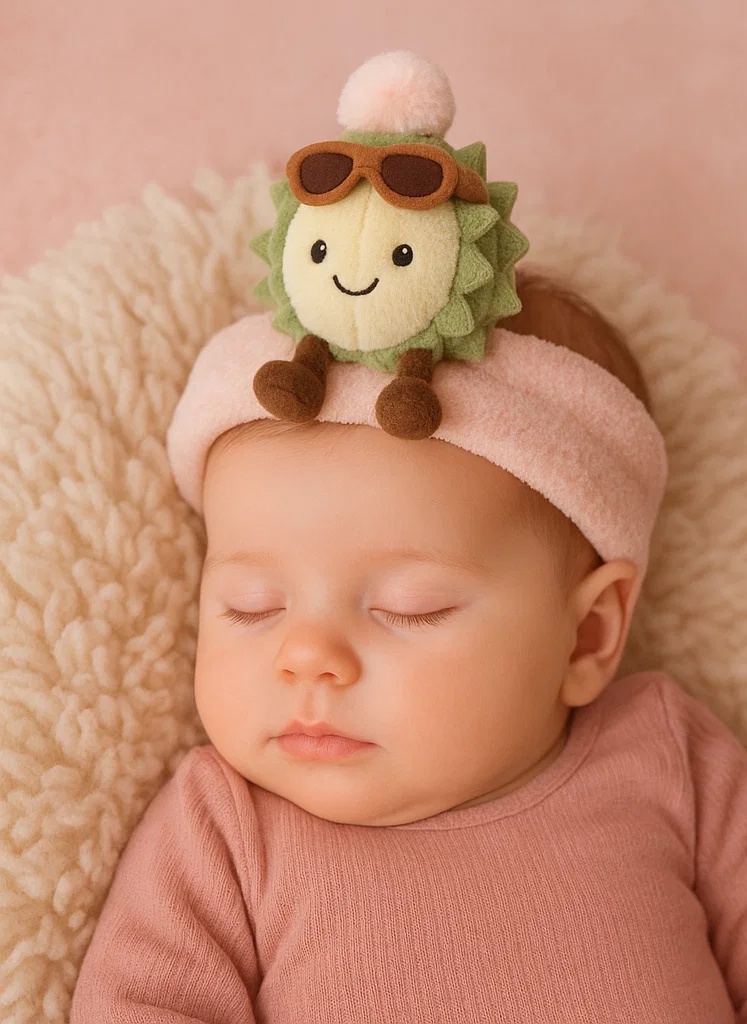 Adorable Plush Toy Baby Headband with Durian Design and Cool Sunglasses - Soft and Comfortable for Newborns