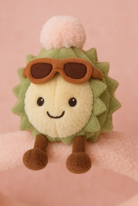 Adorable Plush Toy Baby Headband with Durian Design and Cool Sunglasses - Soft and Comfortable for Newborns