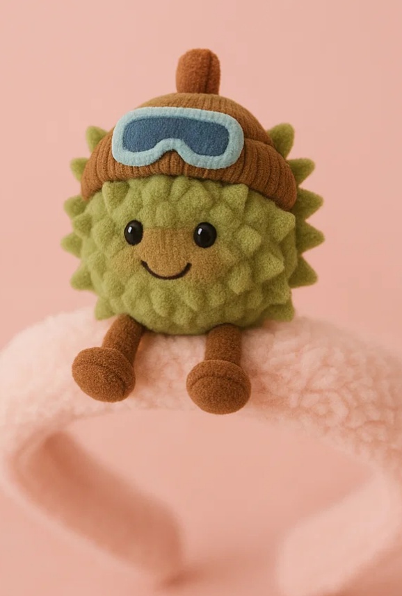 Adorable Plush Toy Baby Headband with Durian Design and Winter Hat - Soft and Comfortable for Newborns