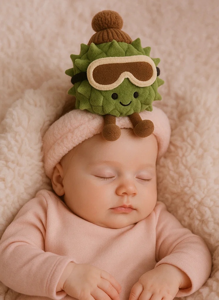 Adorable Plush Toy Baby Headband with Durian Design and Ski Goggles - Soft and Comfortable for Newborns