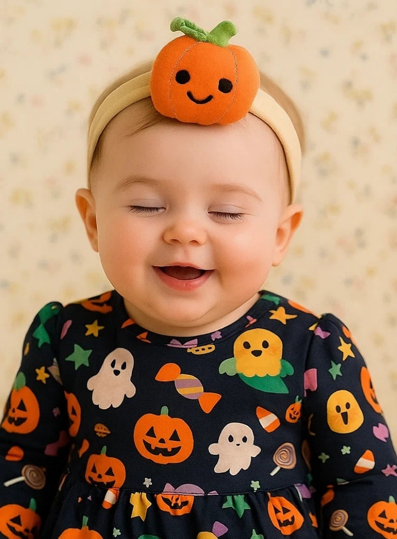 Diadema para bebé Radiant Halo de Halloween con calabaza sonriente – Un toque adorable para tu pequeño