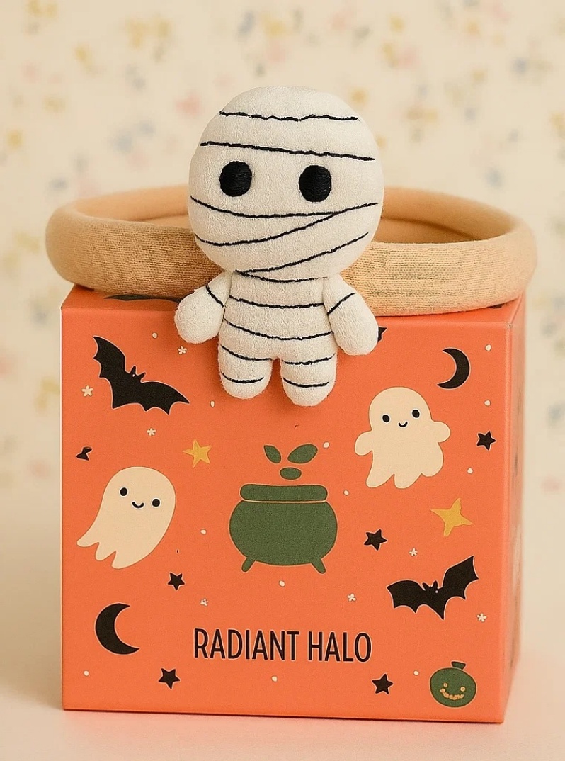 Diadema para bebé Radiant Halo de Halloween con calabaza sonriente – Un toque adorable para tu pequeño