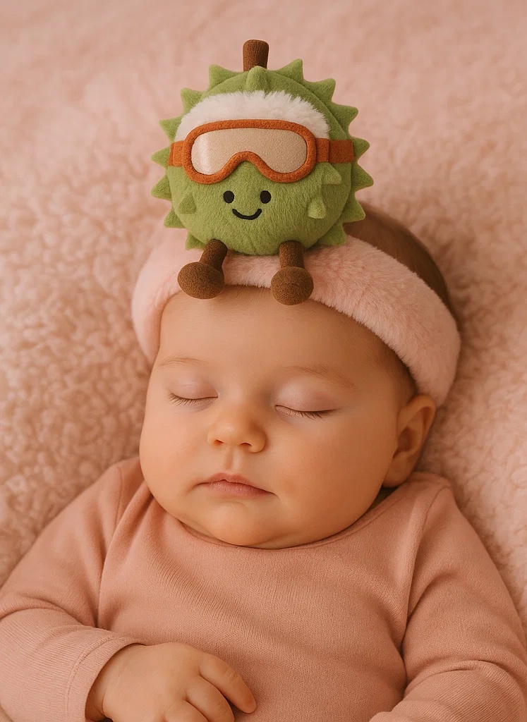 Adorable Plush Toy Baby Headband with Durian Design and Cool Sunglasses - Soft and Comfortable for Newborns