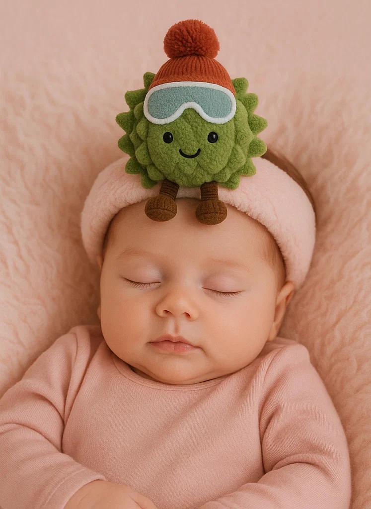 Adorable Plush Toy Baby Headband with Durian Design and Ski Goggles and Winter Hat - Soft and Comfortable for Newborns