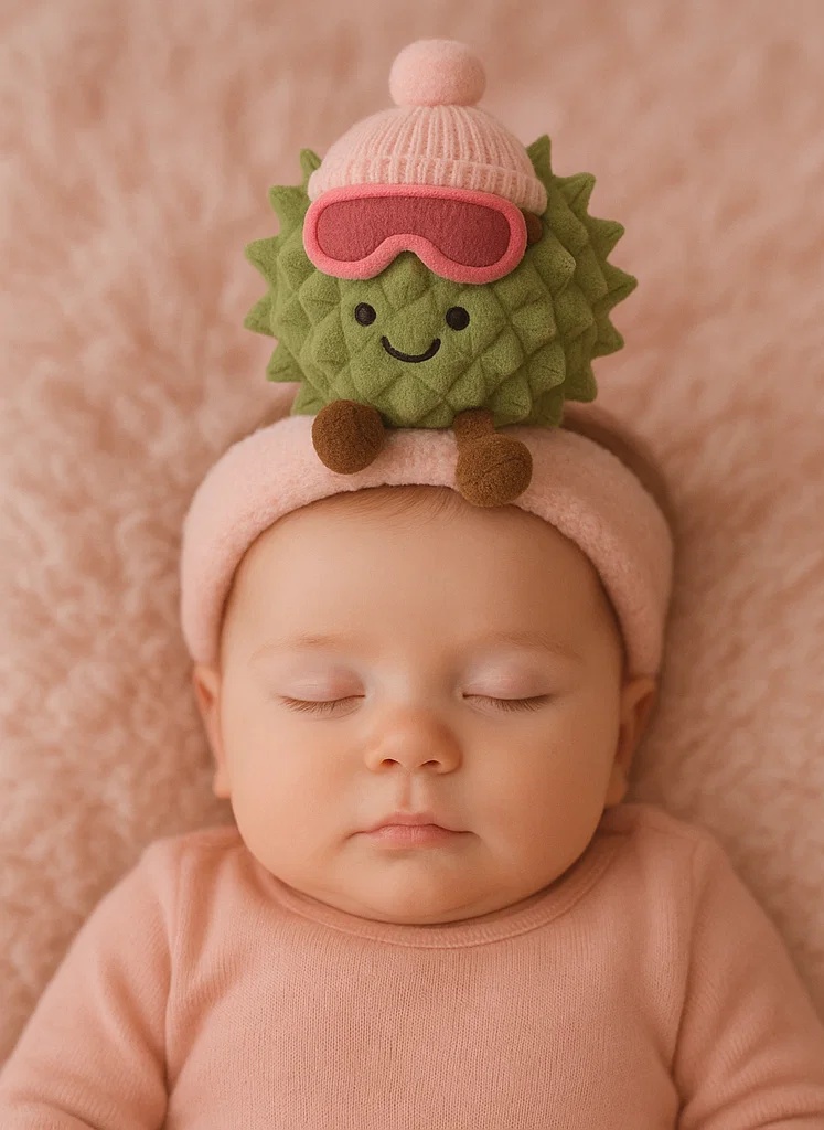 Adorable Plush Toy Baby Headband with Durian Design, Ski Goggles, and After Ski Hat - Soft and Comfortable for Newborns