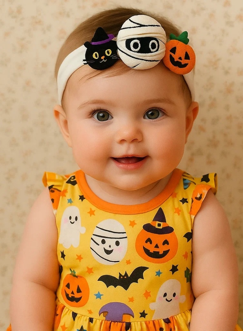 Radiant Halo diadema de Halloween para bebé con momia, calabaza y gato negro – Accesorio festivo
