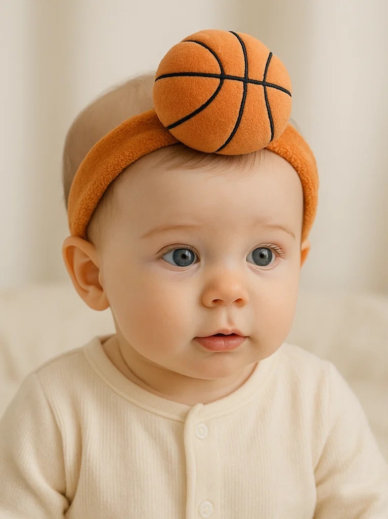 Bandeau bébé ballon de basket – Accessoire doux et élastique pour séances photo