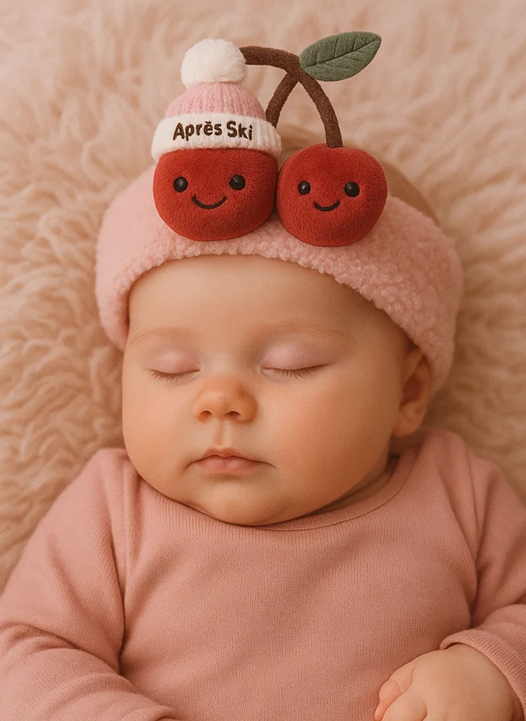 Adorable Après Ski Cherry Baby Headband – Soft, Trendy & Perfect for Winter Photos