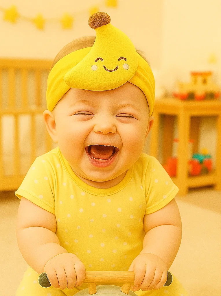 Smiling Banana Baby Headband – Yellow Plush Fruit Hairband