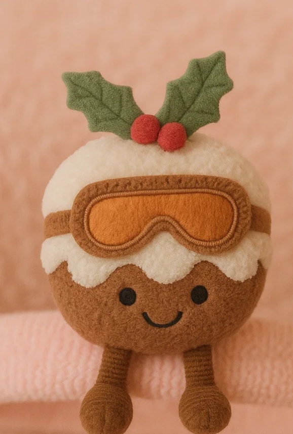 クリスマスプディングぬいぐるみベビーヘアバンド（オレンジゴーグル付き）– 柔らかいフリース新生児用ヘアバンド