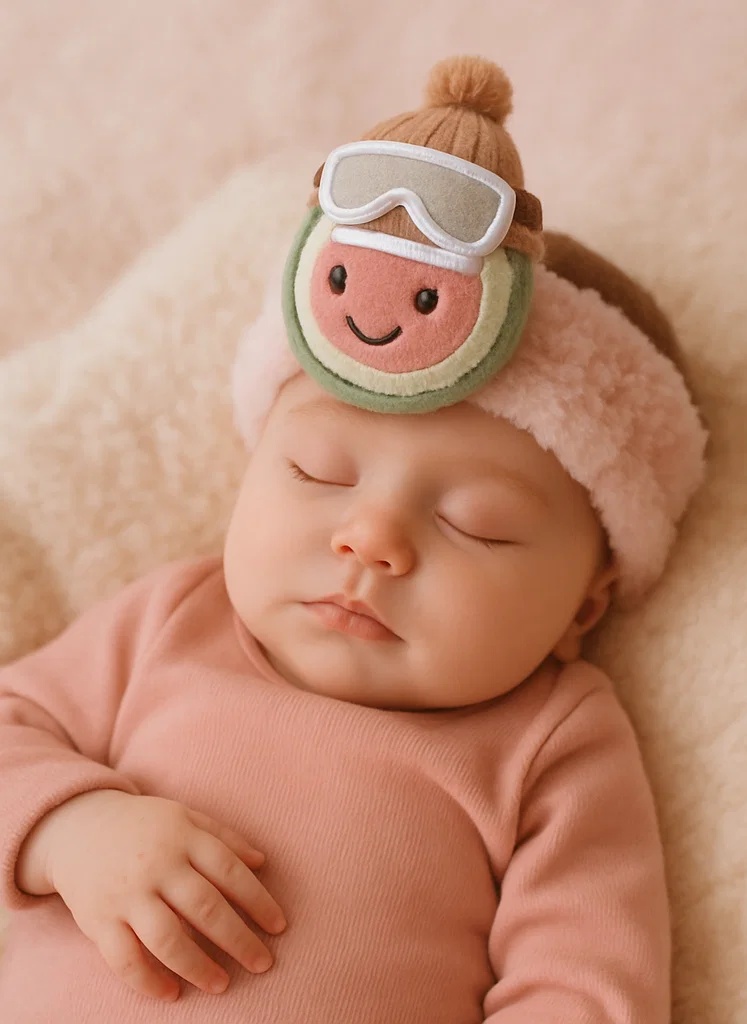 Fruit Avocado Plush Baby Headband with Winter Hat & Goggles – Soft Cartoon Style