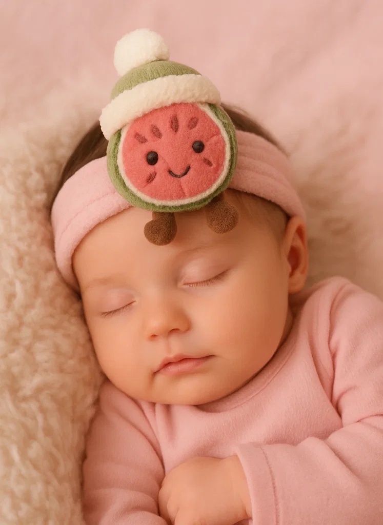 Watermelon Plush Baby Headband with Pom Hat – Cute Fruit Toy Style