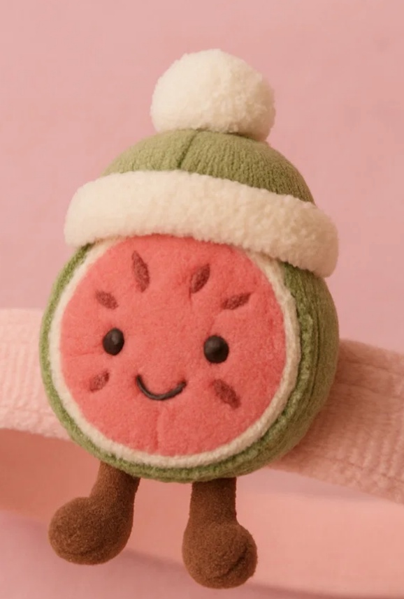 Watermelon Plush Baby Headband with Pom Hat – Cute Fruit Toy Style