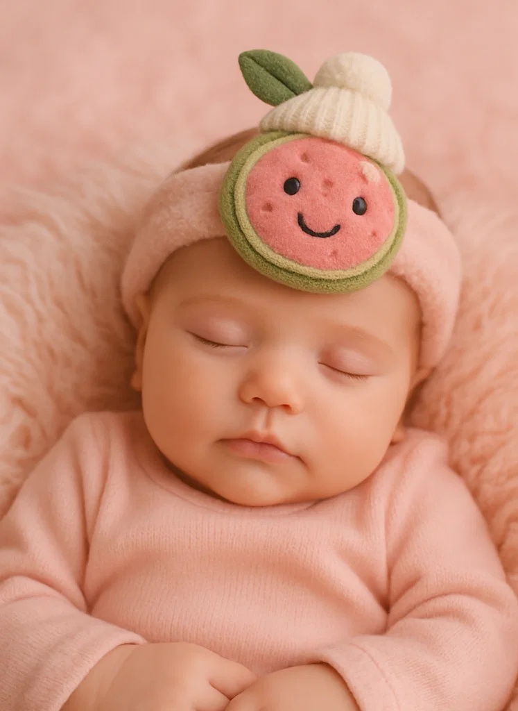 Plush Baby Headband with Leaf Hat – Cute Cartoon Fruit Style