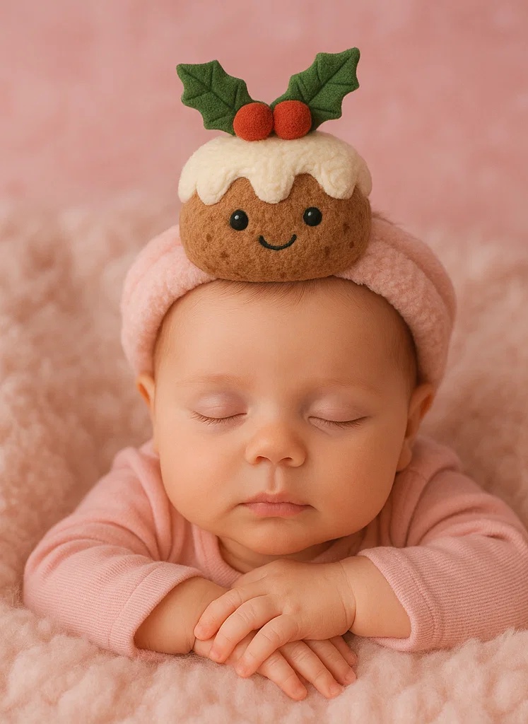Weihnachts-Pudding Plüsch Baby Stirnband – Weiches Fleece Neugeborenen Haarband