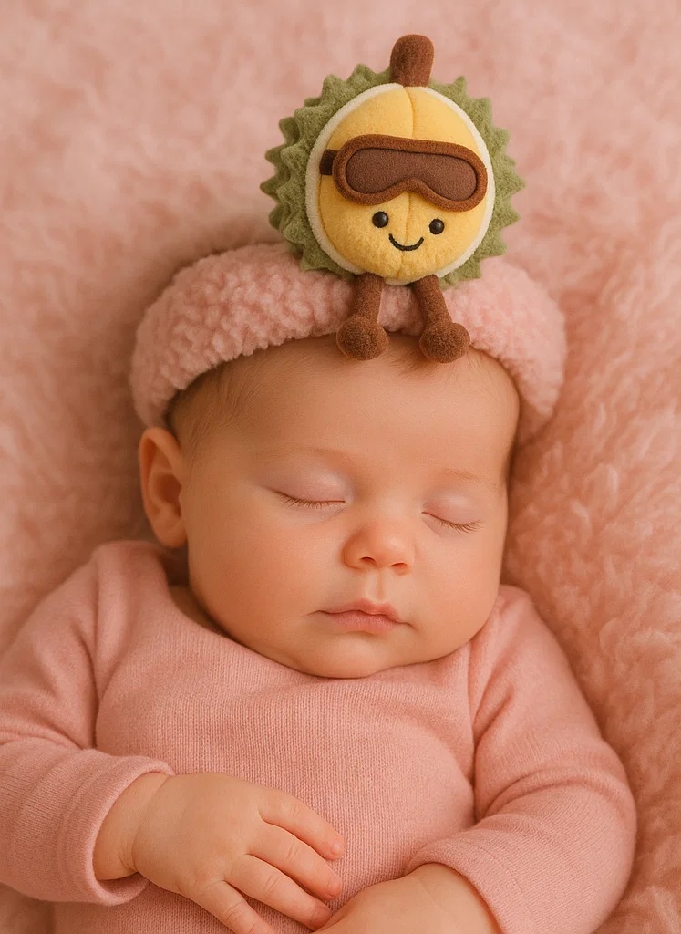 Durian Plush Baby Headband with Ski Goggles – Funny Spiky Fruit Style