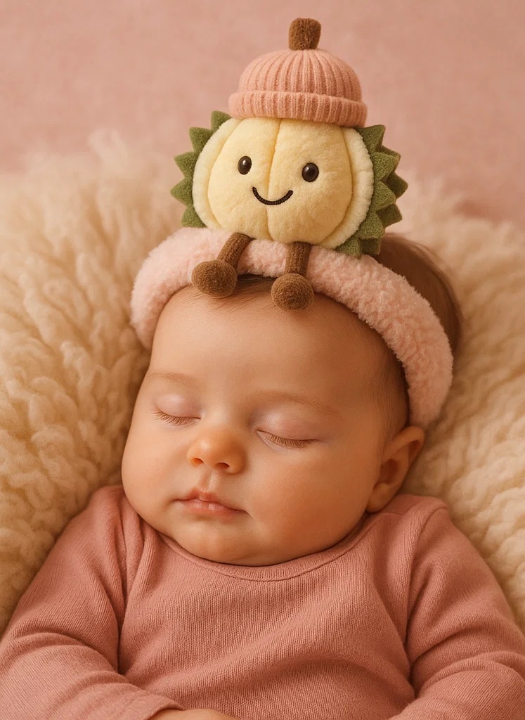 Durian Fruit Plush Baby Headband with Winter Goggles – Fun Spiky Cartoon Style