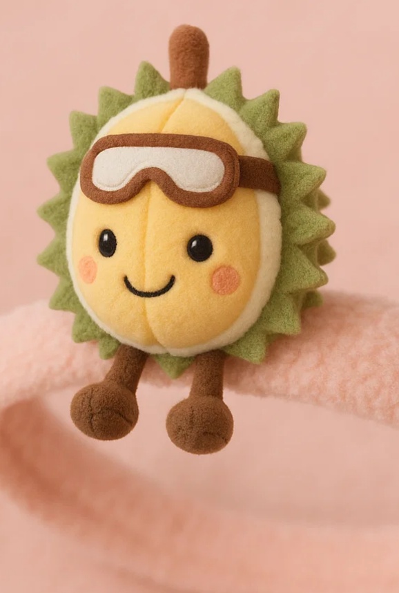 Durian Plush Baby Headband with Knitted Beanie – Cute Tropical Fruit Look