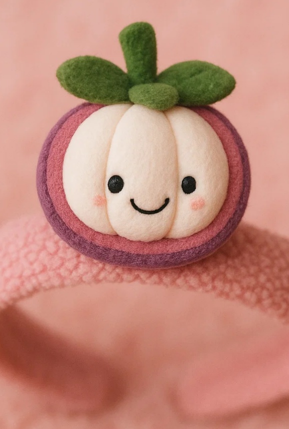 Mangosteen Plush Baby Headband with Leaf Top – Tropical Fruit Style
