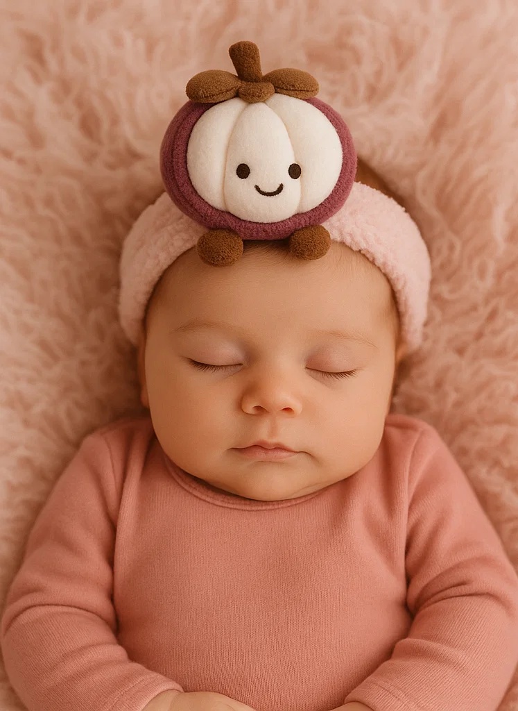 Mangosteen Cartoon Plush Baby Headband with Brown Stem Top