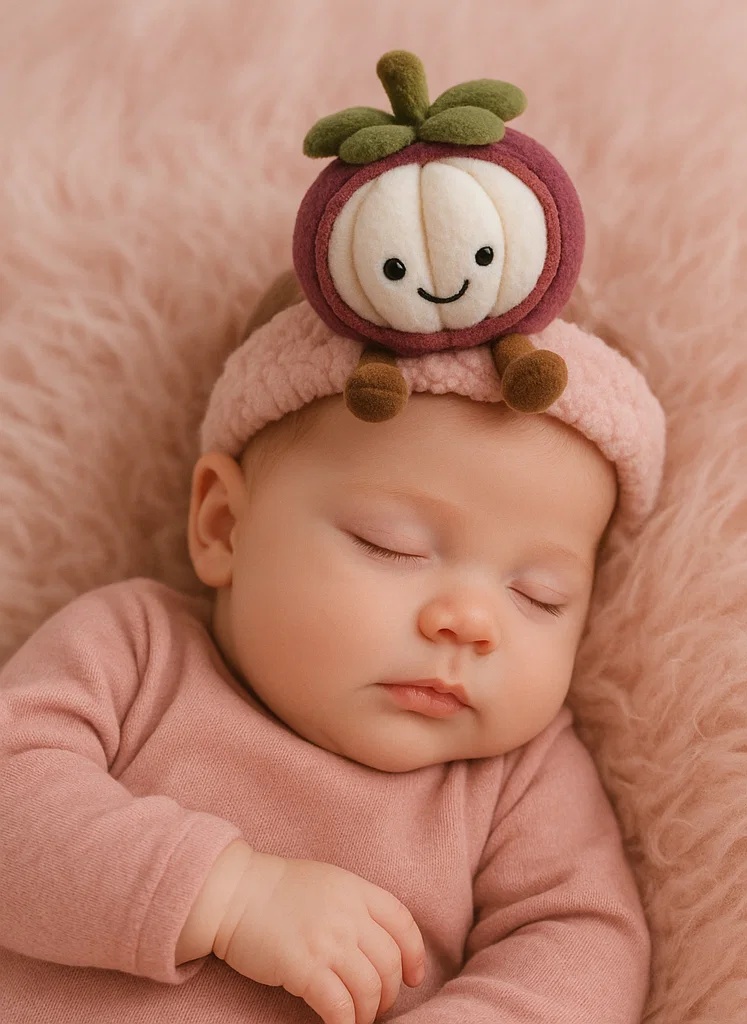 Diadema para Bebé con Muñeco de Mangostán | Juguete de Peluche Suave para Recién Nacidos