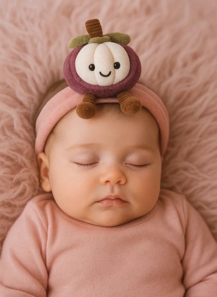 Bandeau Bébé avec Peluche Mangoustan | Accessoire Doux et Mignon pour Nouveau-né
