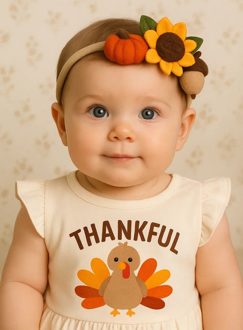 Harvest Sunflower Pumpkin Baby Headband – Thankful Season Look