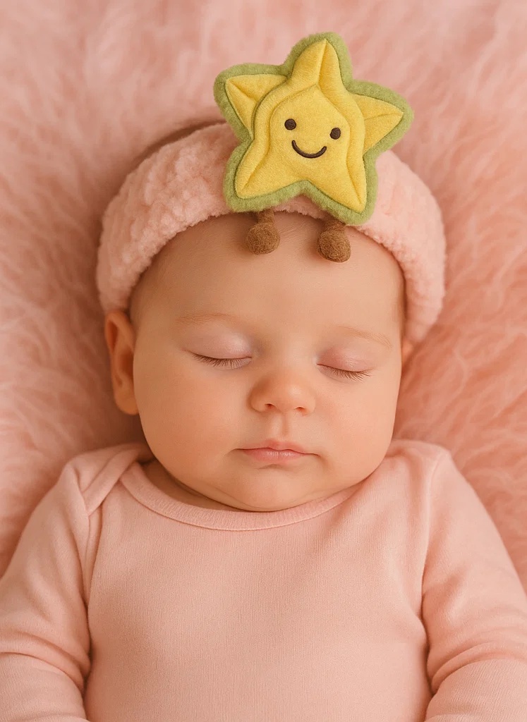 Starfruit Plush Baby Headband with Smiley Face – Tropical Cartoon Style