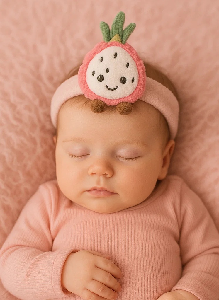 Dragon Fruit Plush Baby Headband with Spiky Leaves – Tropical Cactus Style