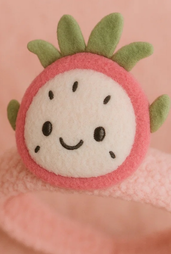 Smiley Dragon Fruit Baby Headband with Leaf Crown – Cartoon Plush Style