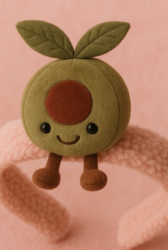 Avocado Plush Baby Headband with Leaf Top – Smiling Cartoon Fruit Style
