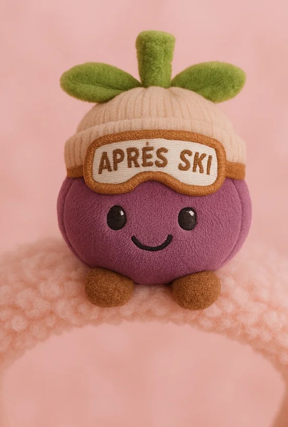 Mangosteen Plush Baby Headband with Après Ski Goggles – Winter Cartoon Fruit Style