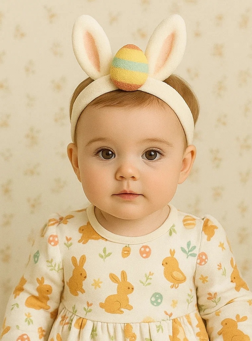 Plush Bunny Ears Baby Headband with Colorful Egg – Soft Easter Hair Accessory