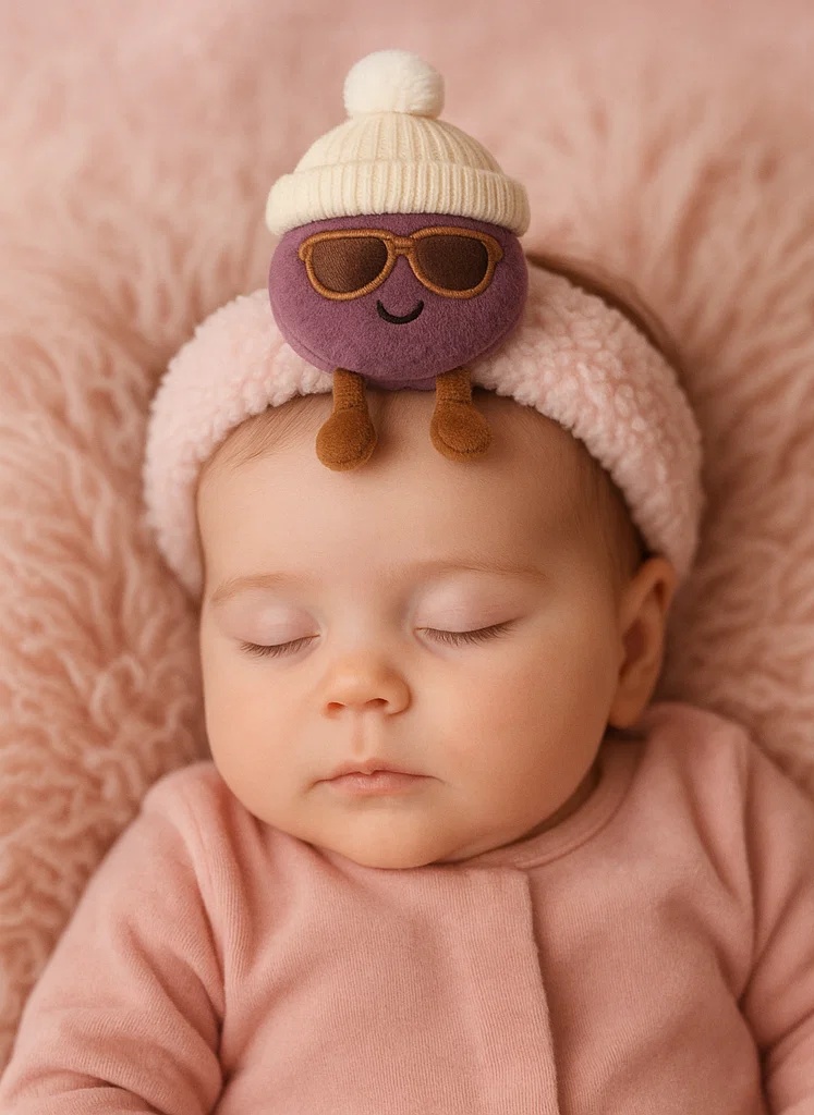 Mangosteen Plush Baby Headband with Blue Goggles – Cartoon Fruit Ski Style