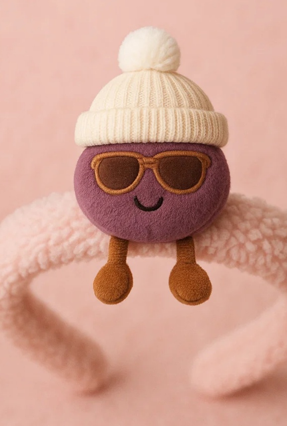 Mangosteen Plush Baby Headband with Blue Goggles – Cartoon Fruit Ski Style