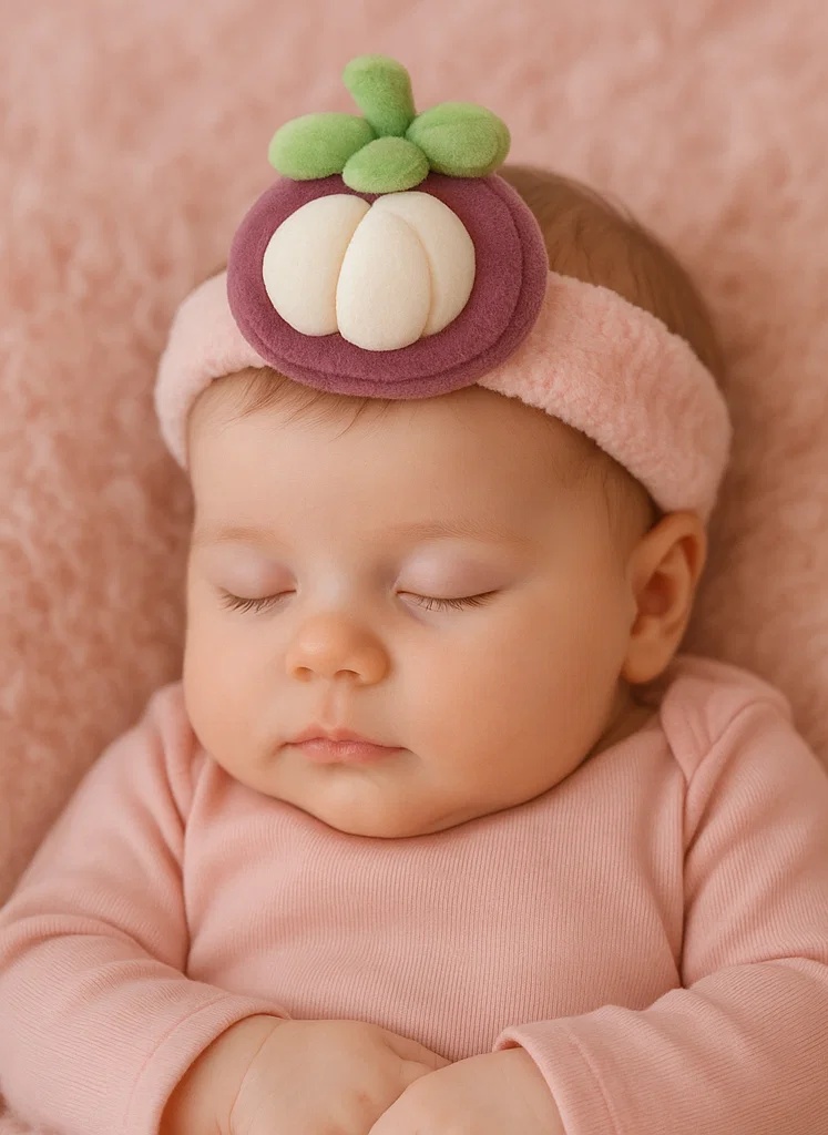 Avocado Cartoon Baby Headband with Knit Hat & Brown Pit – Plush Winter Fruit